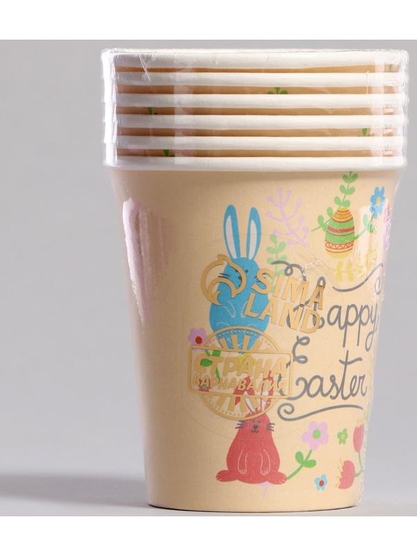 Стаканы бумажные «Светлой Пасхи» с кроликами, 6 шт