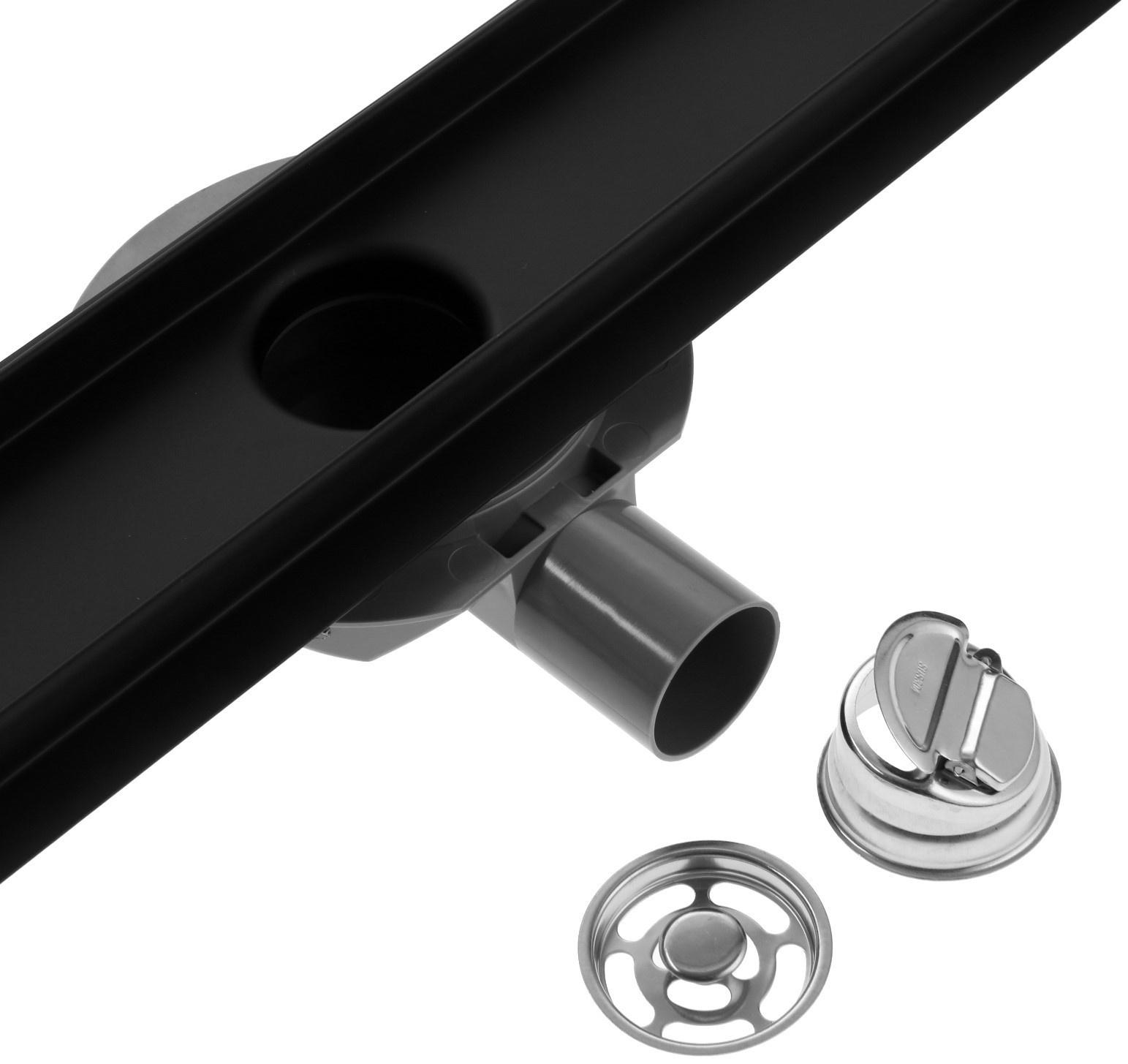 Трап ZEIN, c флaнцeм свободного вращения 360°, 7х70 см, d=40/50 мм, нерж. сталь, черный