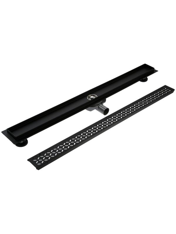 Трап ZEIN, c флaнцeм свободного вращения 360°, 7х90 см, d=40/50 мм, нерж. сталь, черный