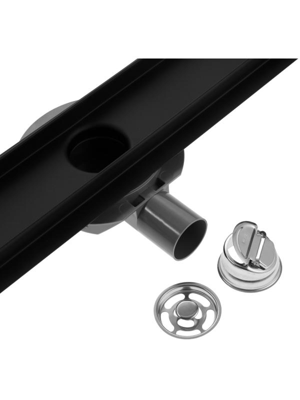 Трап ZEIN, c флaнцeм свободного вращения 360°, 7х90 см, d=40/50 мм, нерж. сталь, черный