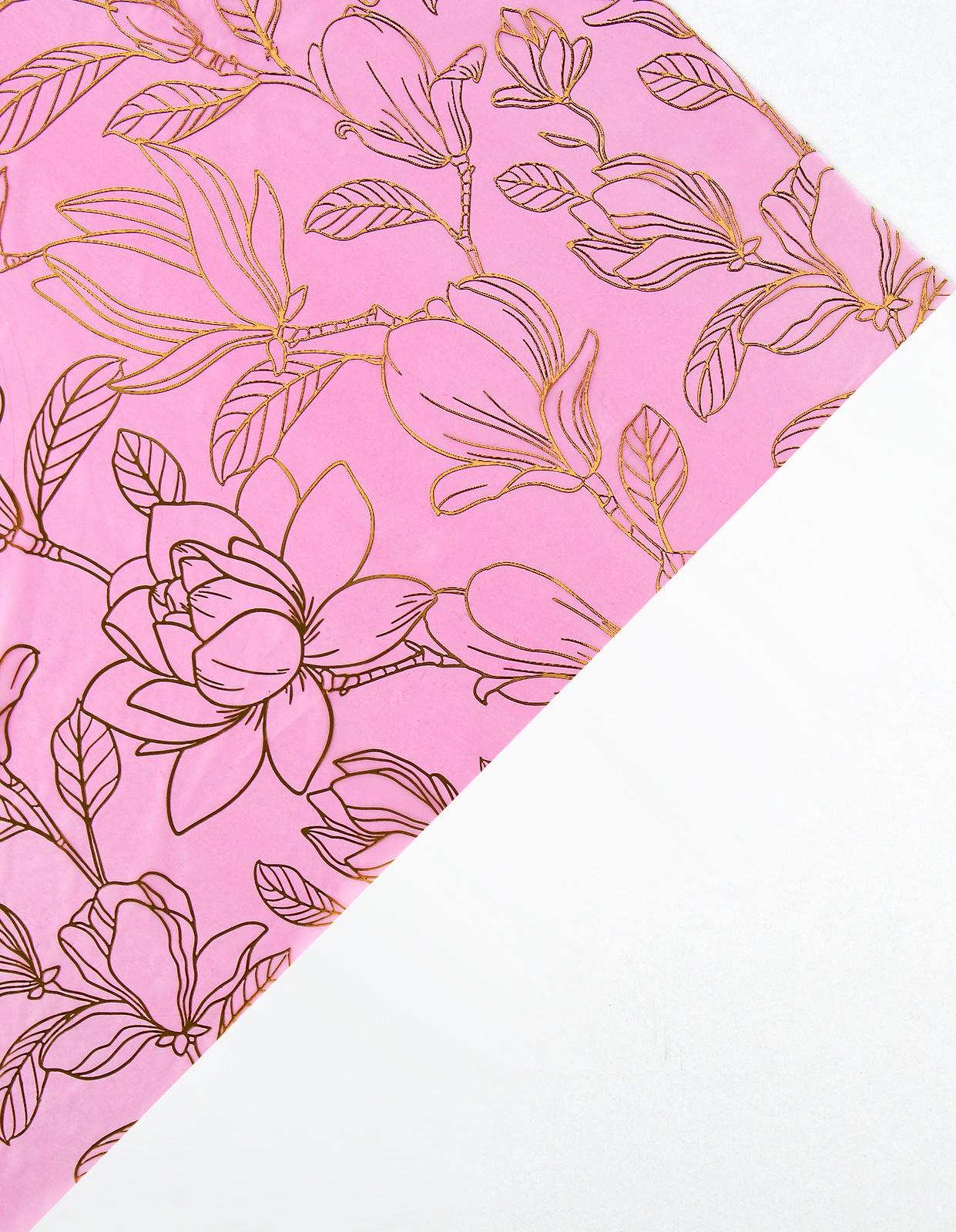 Плёнка тишью влагостойкая «Цветы», розовая, 0.6 x 10 м