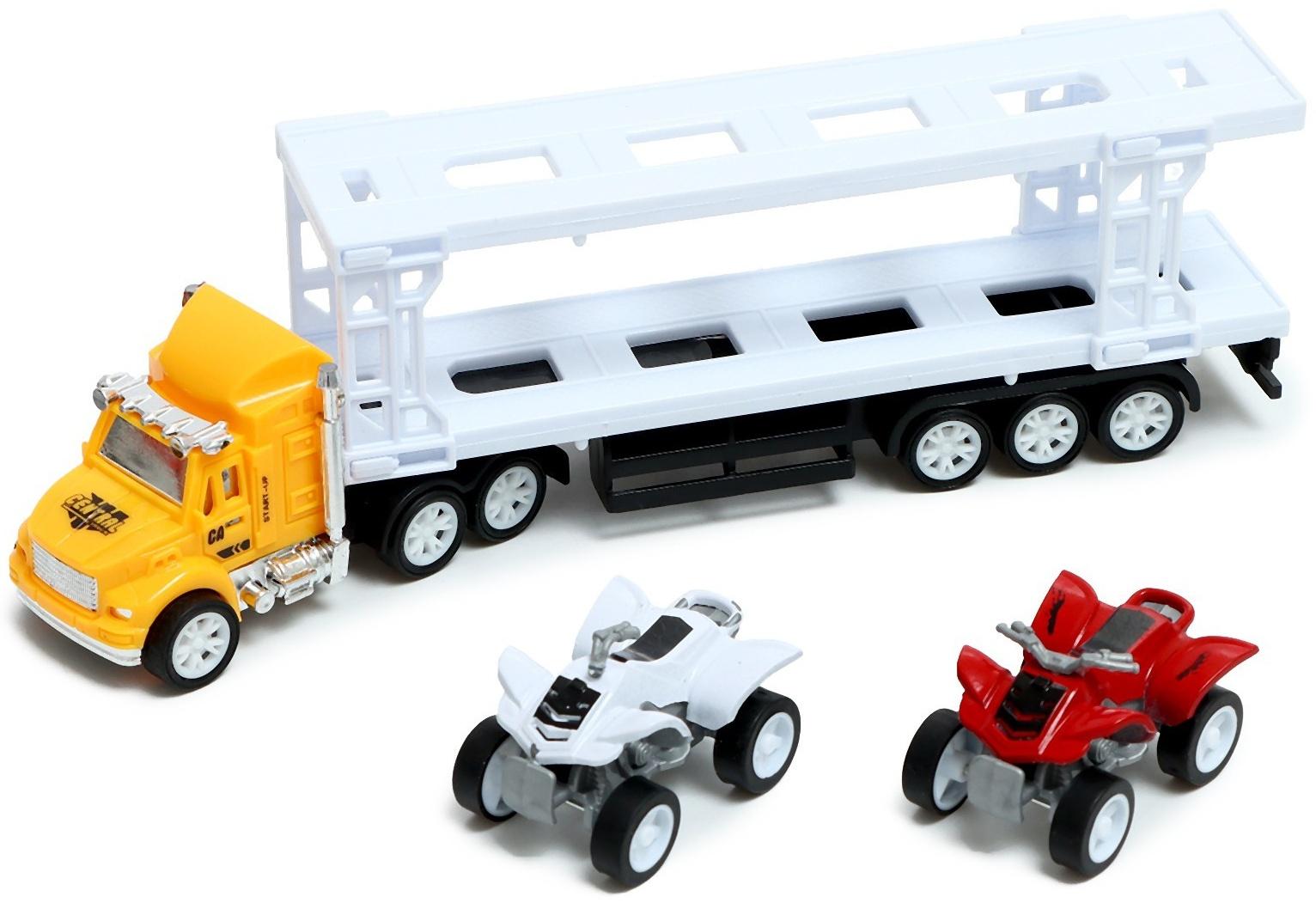 Грузовик инерционный «Автовоз», с 2 квадроциклами, цвет МИКС