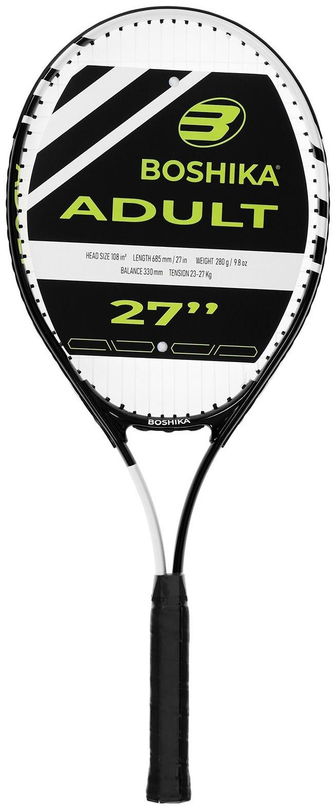 Ракетка для большого тенниса BOSHIKA ADULT, алюминий, 27'', цвет чёрно-белый
