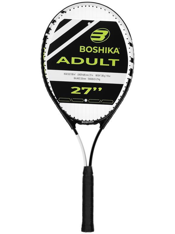 Ракетка для большого тенниса BOSHIKA ADULT, алюминий, 27'', цвет чёрно-белый