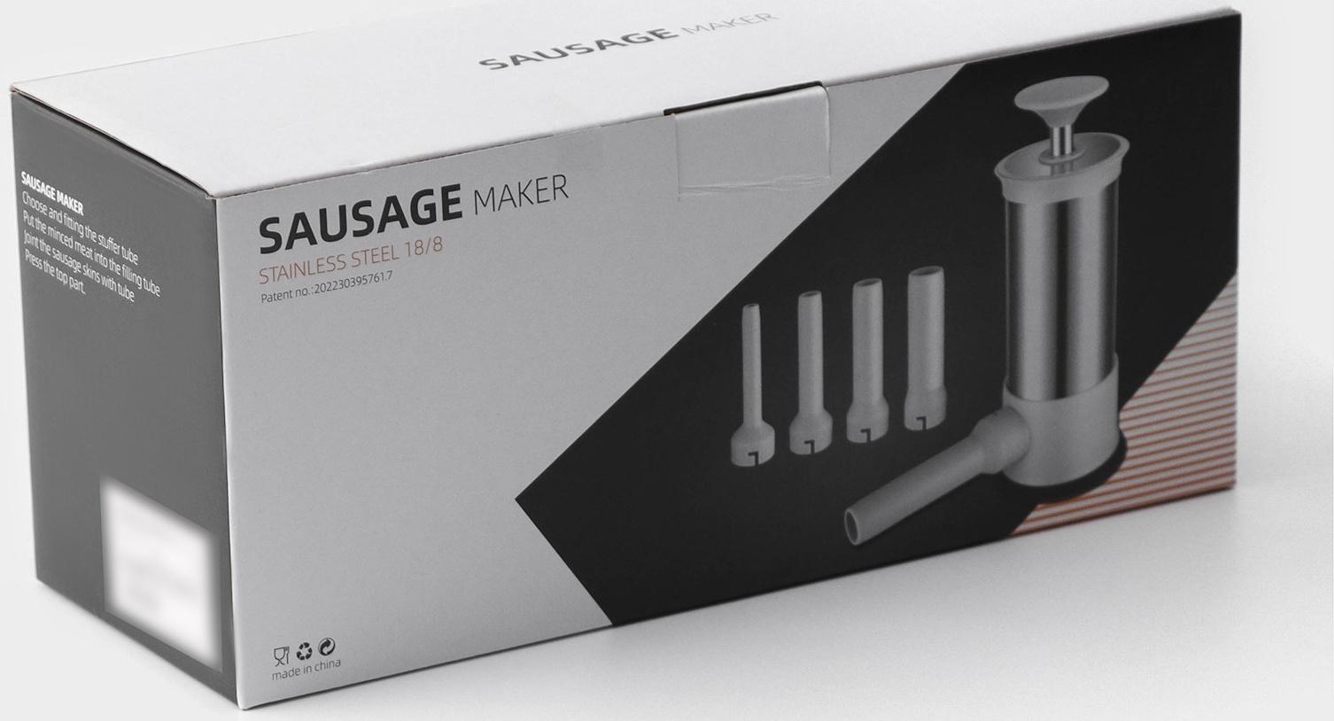 Шприц колбасный Yami, 4 насадки, для приготовления сосисок, нержавеющая сталь, цвет серый