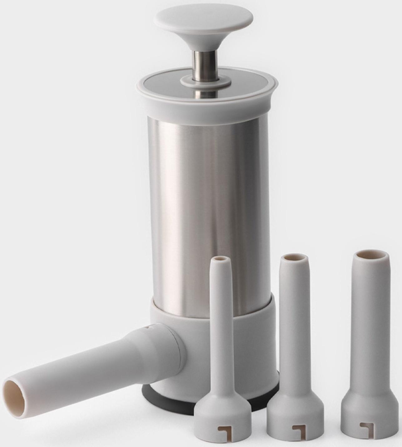 Шприц колбасный Yami, 4 насадки, для приготовления сосисок, нержавеющая сталь, цвет серый