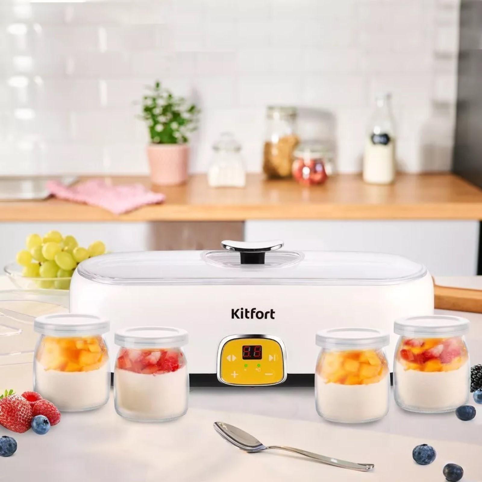 Йогуртница Kitfort КТ-6038, 20 Вт, 200 мл, 4 ёмкости, стекло, белая
