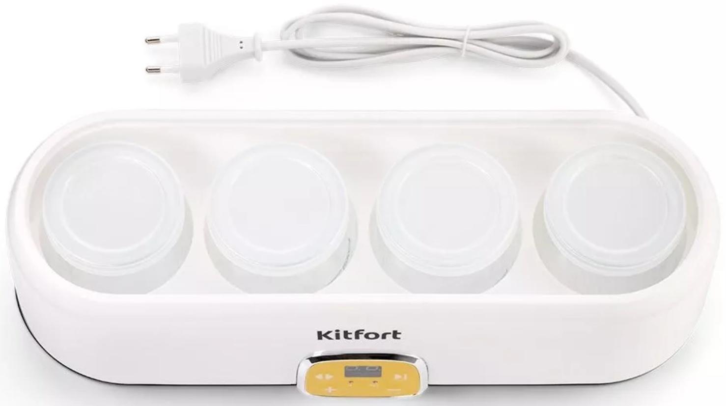 Йогуртница Kitfort КТ-6038, 20 Вт, 200 мл, 4 ёмкости, стекло, белая