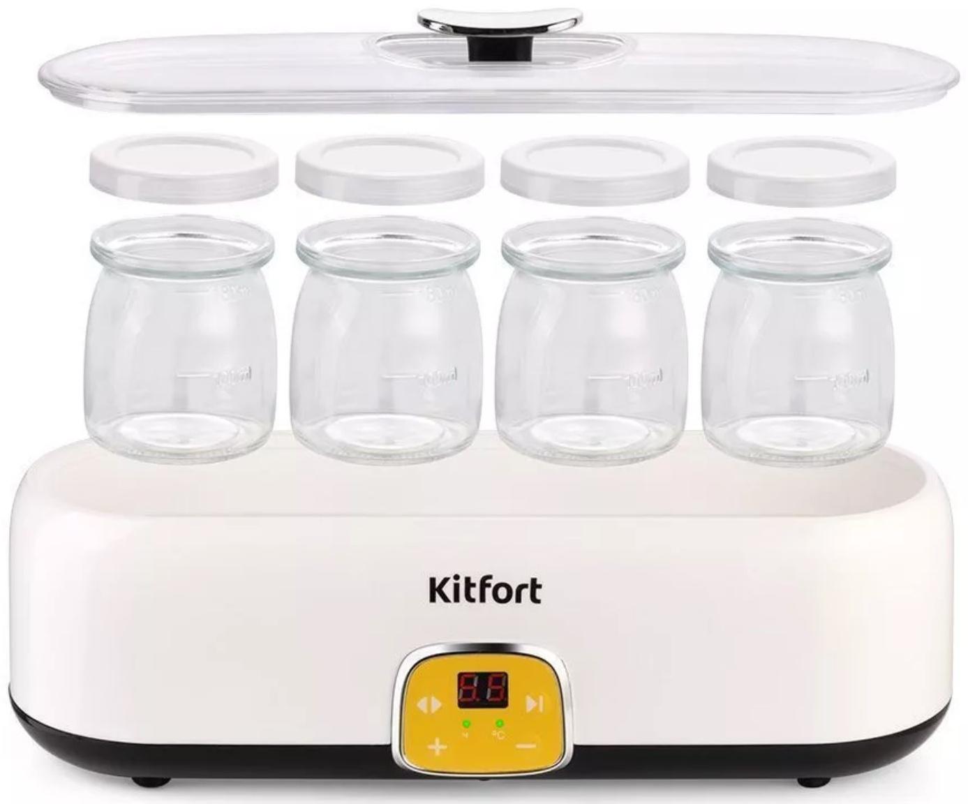 Йогуртница Kitfort КТ-6038, 20 Вт, 200 мл, 4 ёмкости, стекло, белая