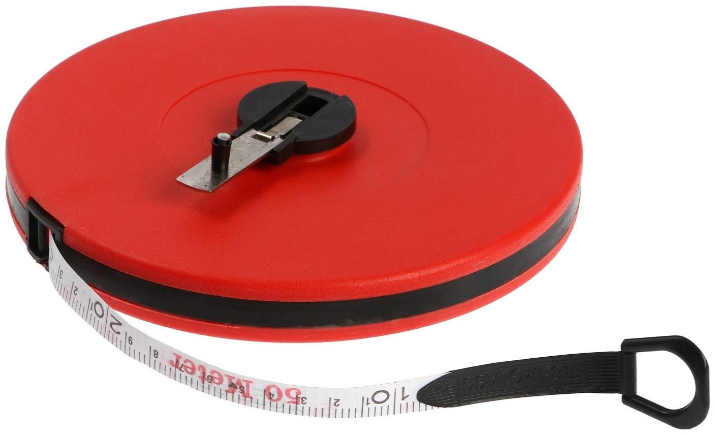 Рулетка геодезическая ЛОМ, фиберглассовая лента, закрытый корпус, 50 м х 13 мм
