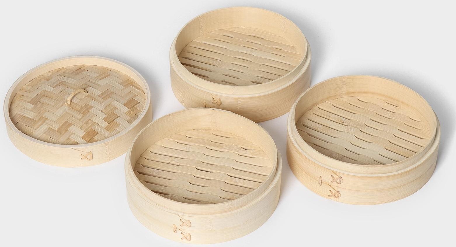 Пароварка Доляна «Восточная кухня», 3 этажа, d=21 см, бамбук