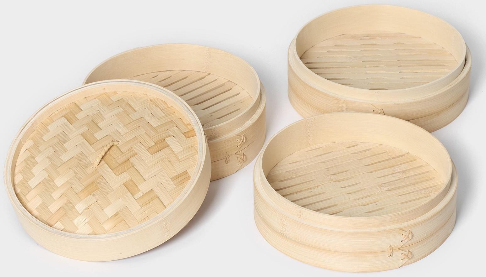 Пароварка Доляна «Восточная кухня», 3 этажа, d=24 см, бамбук