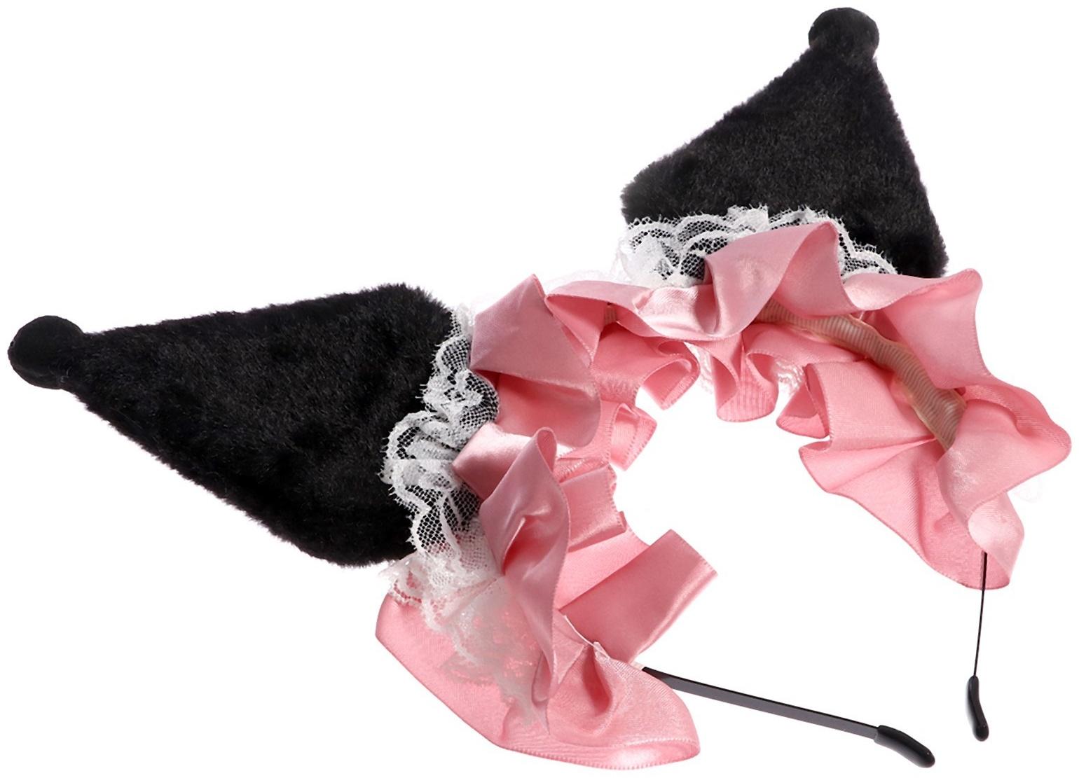 Карнавальный ободок «Кошка» с рюшками, цвет розовый, аниме