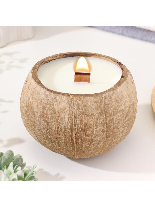 Свеча в кокосе ароматическая, белый чай, в коробке