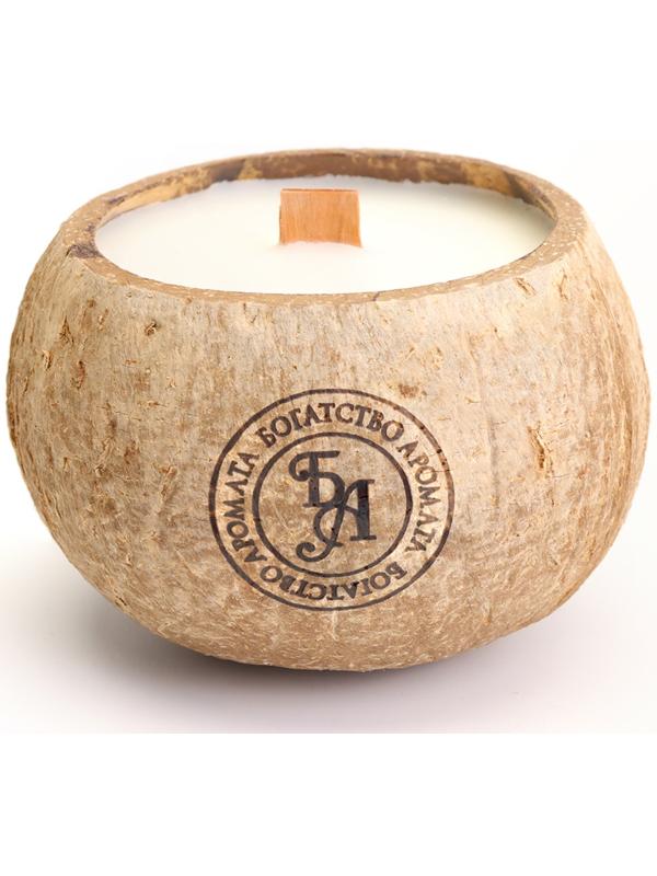 Свеча в кокосе ароматическая, белый чай, в коробке