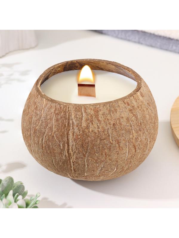 Свеча в кокосе ароматическая, зелёный чай, в коробке