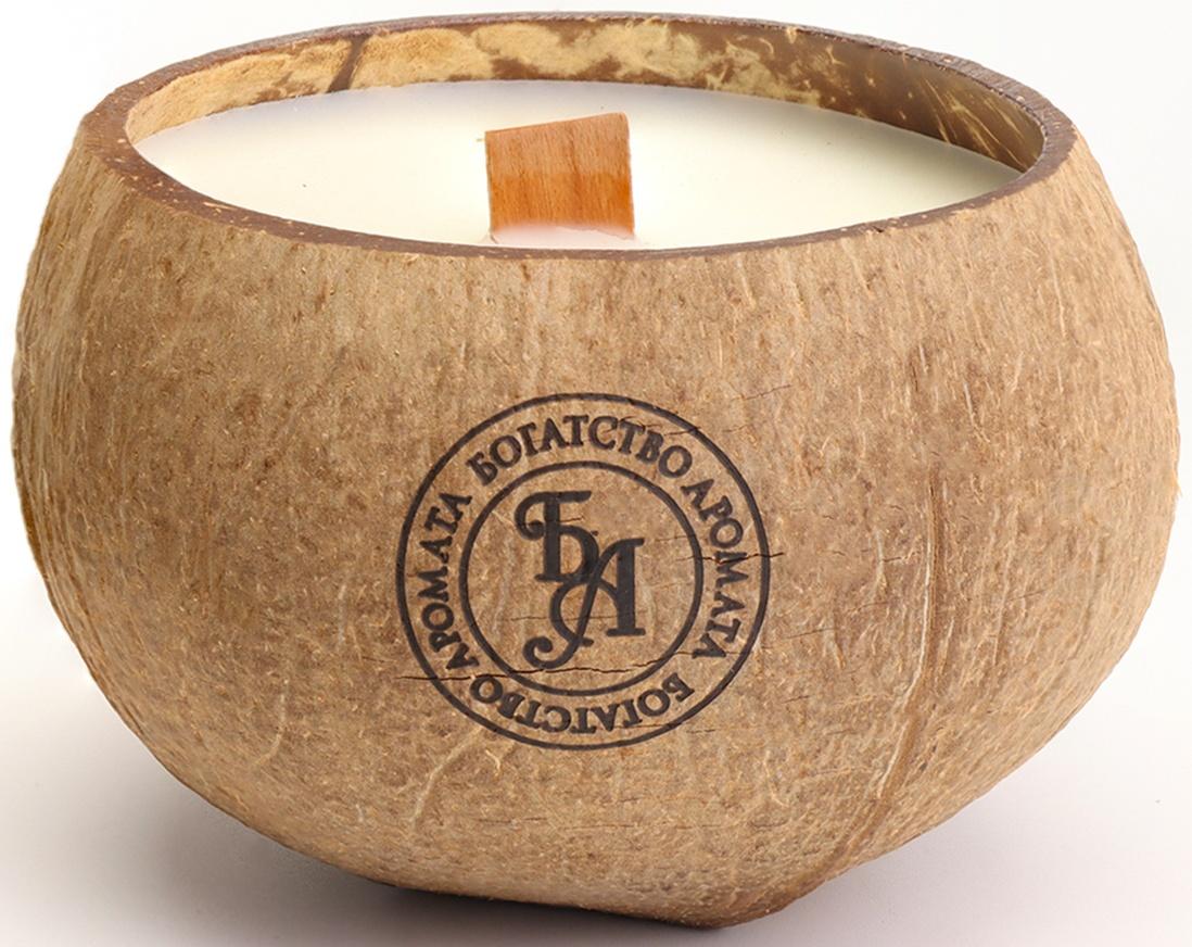 Свеча в кокосе ароматическая, сладкий апельсин и лайм, в коробке