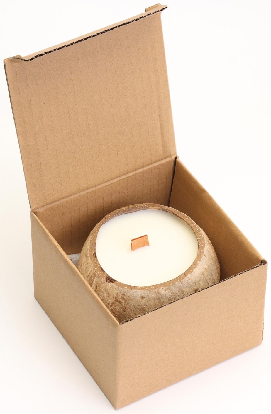 Свеча в кокосе ароматическая, сладкий апельсин и лайм, в коробке