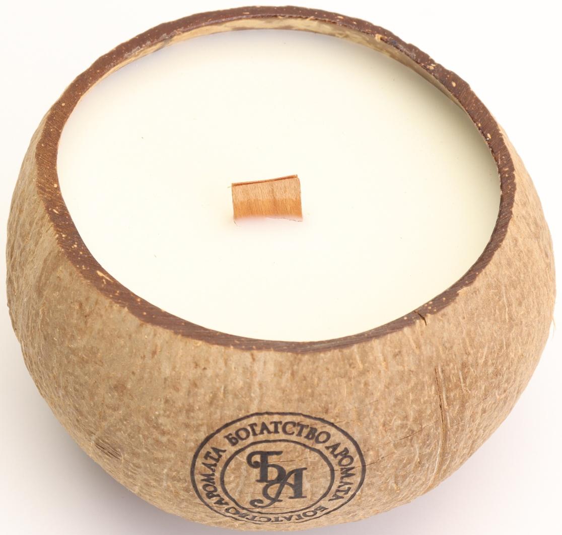 Свеча в кокосе ароматическая, сладкий апельсин и лайм, в коробке