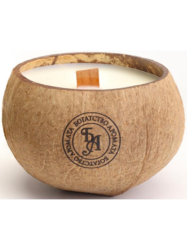 Свеча в кокосе ароматическая, сладкий апельсин и лайм, в коробке