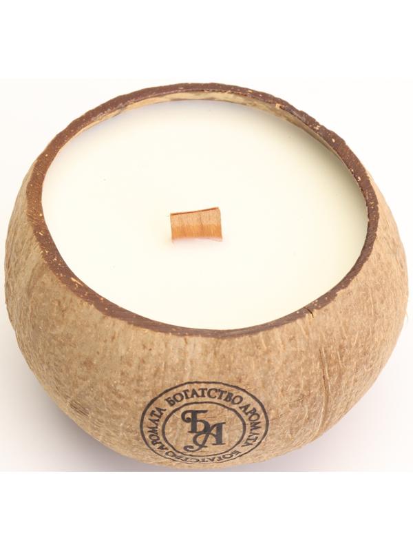 Свеча в кокосе ароматическая, сладкий апельсин и лайм, в коробке