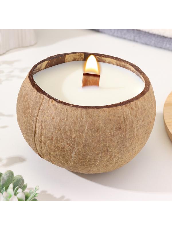 Свеча в кокосе ароматическая, сладкий апельсин и лайм, в коробке