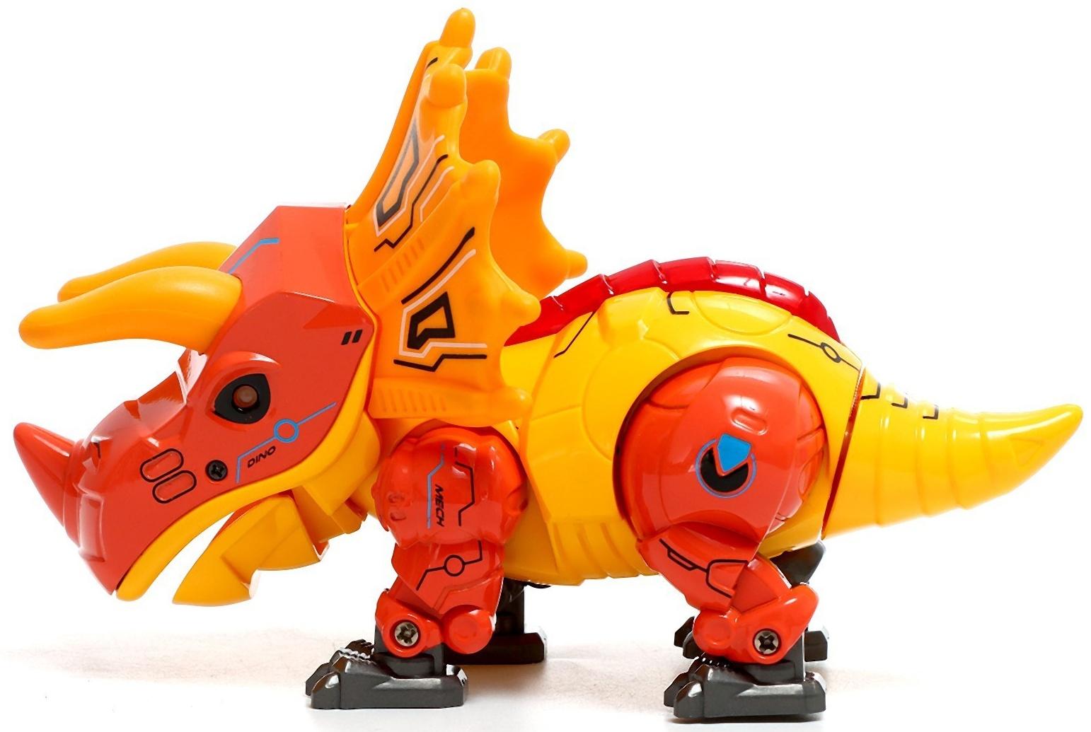Робот «Динобот», реагирует на прикосновение, световые и звуковые эффекты, металлический, цвет оранжевый