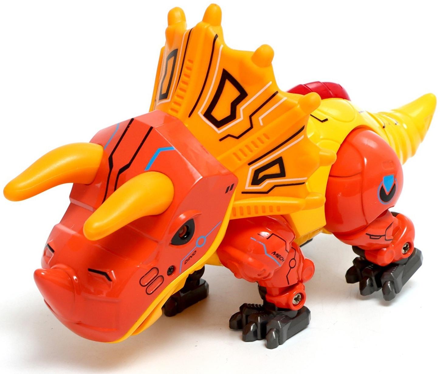 Робот «Динобот», реагирует на прикосновение, световые и звуковые эффекты, металлический, цвет оранжевый