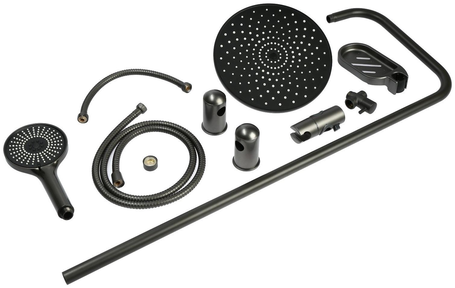 Душевая система ZEIN Z1013, тропическая и ручная лейка 5 режимов, 2 шланга, мыльница, графит