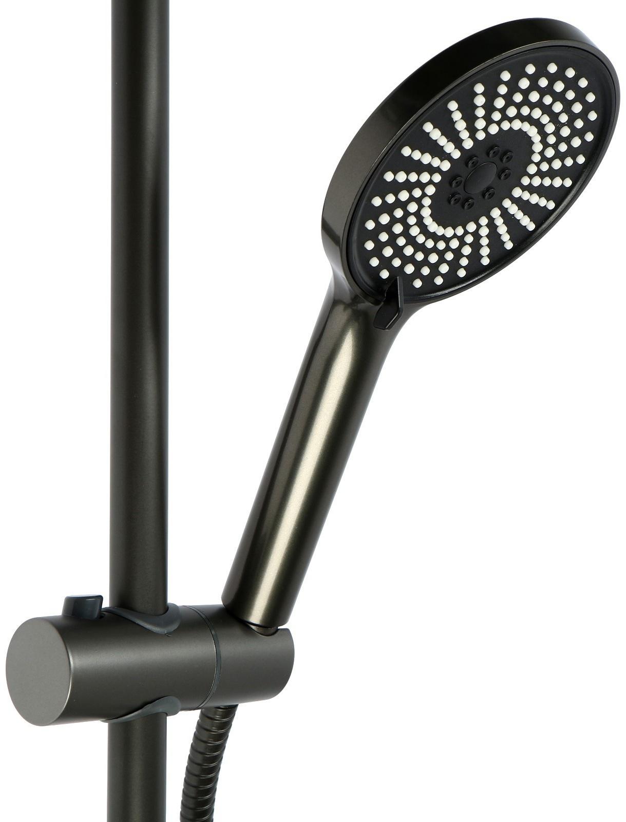 Душевая система ZEIN Z1013, тропическая и ручная лейка 5 режимов, 2 шланга, мыльница, графит