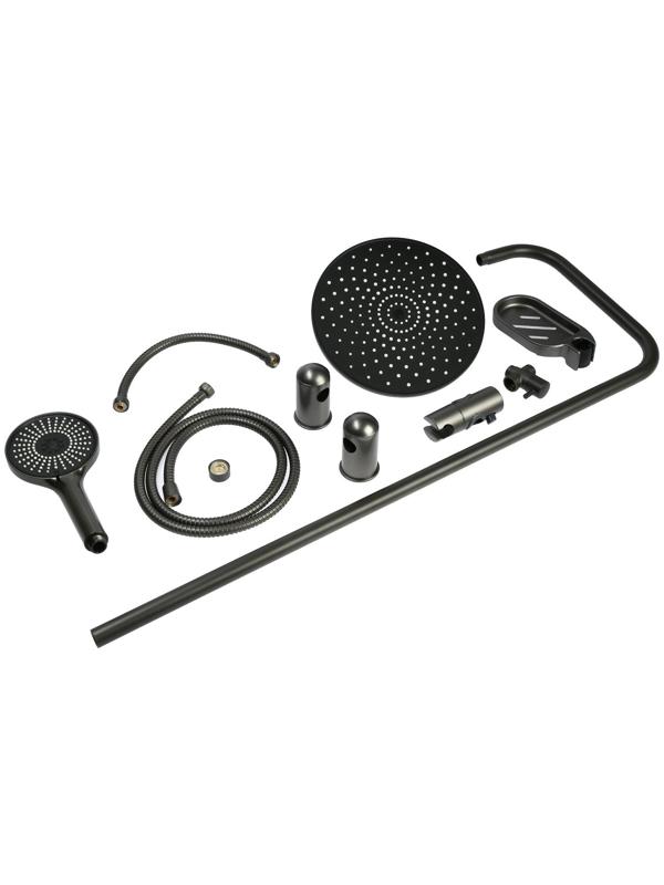 Душевая система ZEIN Z1013, тропическая и ручная лейка 5 режимов, 2 шланга, мыльница, графит