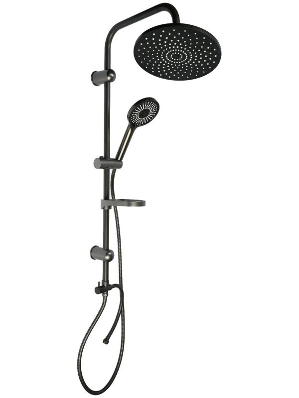 Душевая система ZEIN Z1013, тропическая и ручная лейка 5 режимов, 2 шланга, мыльница, графит