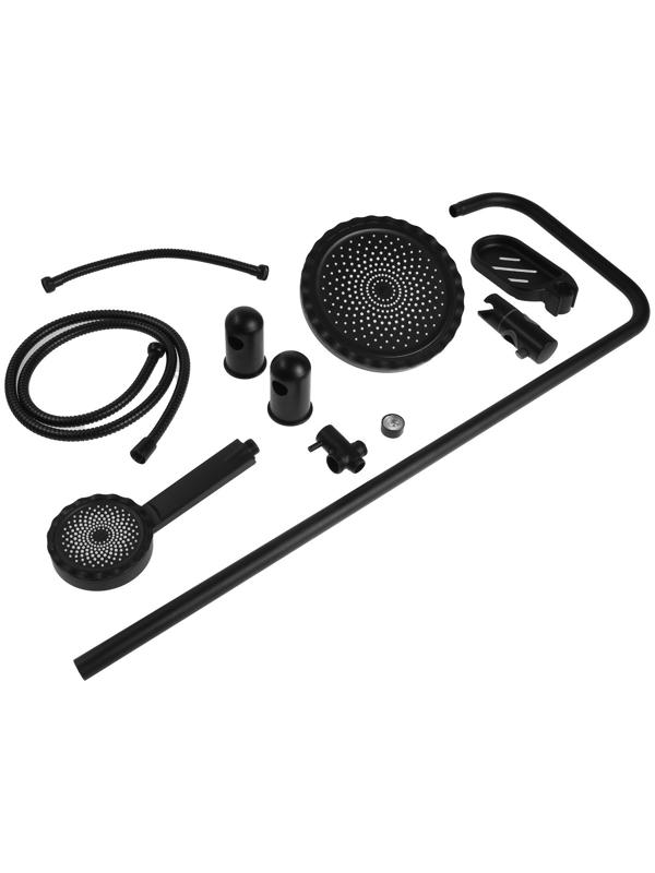 Душевая система ZEIN Z1014, тропическая и ручная лейка, 2 шланга, мыльница, черная