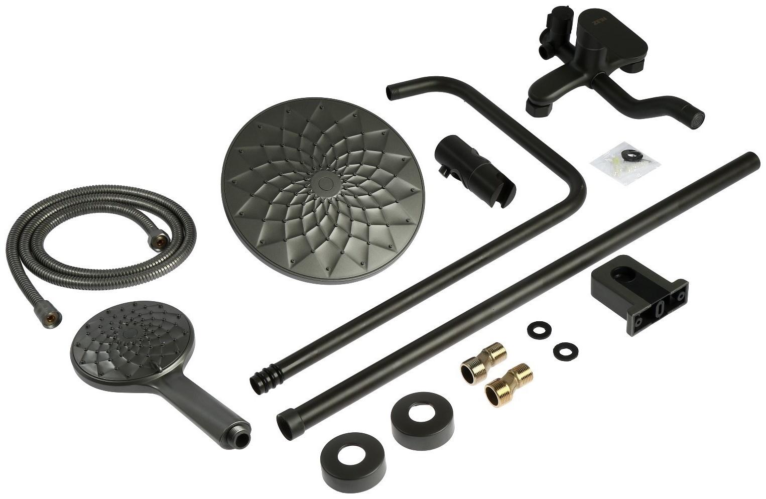 Душевая система ZEIN Z1015, тропическая и ручная лейка, шланг 150 см, графит