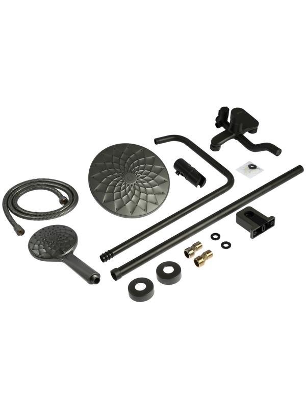 Душевая система ZEIN Z1015, тропическая и ручная лейка, шланг 150 см, графит