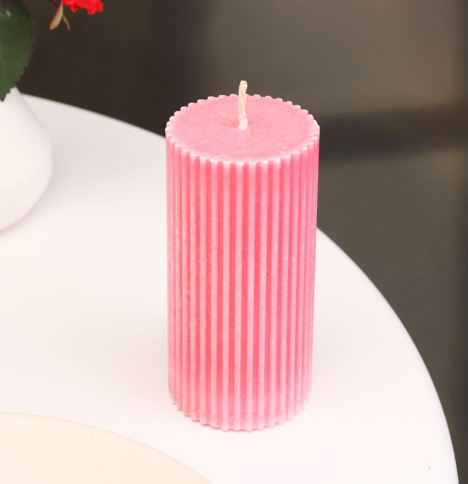 Свеча-цилиндр с гранями, 5х10 см, пальмовый воск, розовая, 6 ч