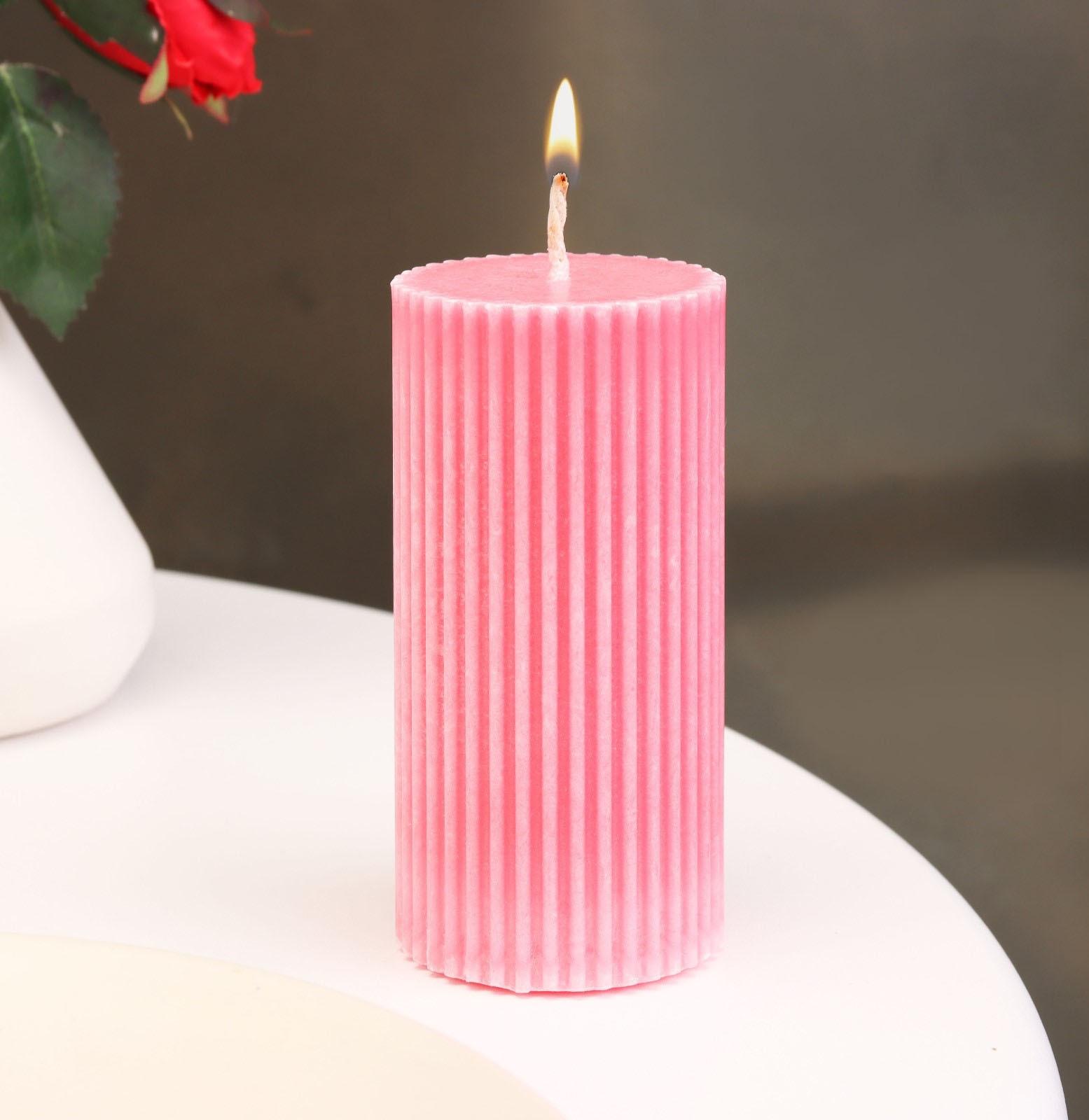 Свеча-цилиндр с гранями, 5х10 см, пальмовый воск, розовая, 6 ч