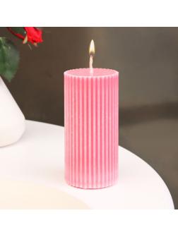 Свеча-цилиндр с гранями, 5х10 см, пальмовый воск, розовая, 6 ч