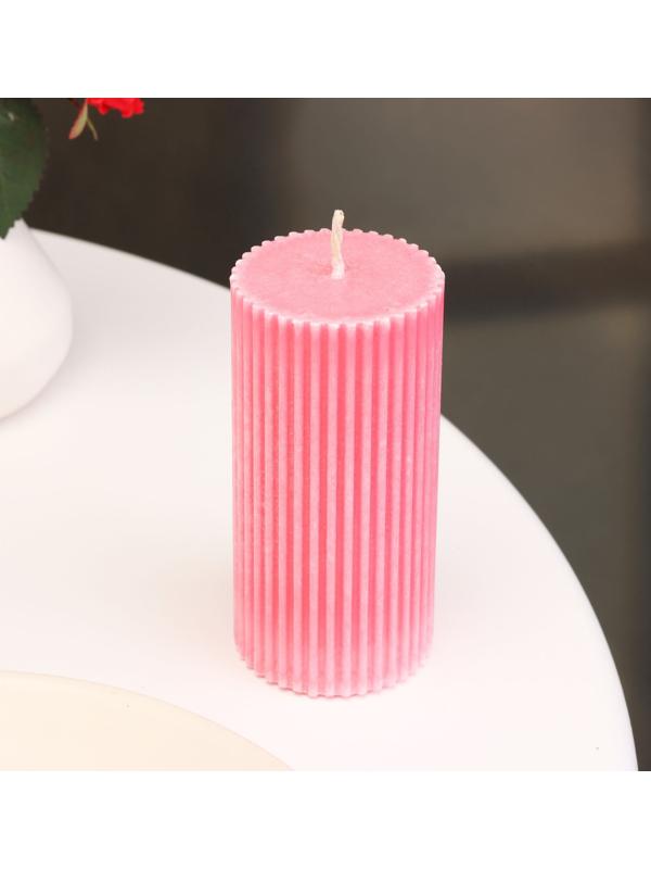 Свеча-цилиндр с гранями, 5х10 см, пальмовый воск, розовая, 6 ч