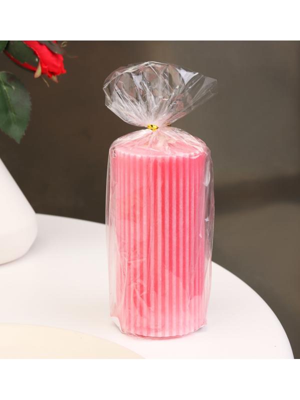 Свеча-цилиндр с гранями, 5х10 см, пальмовый воск, розовая, 6 ч