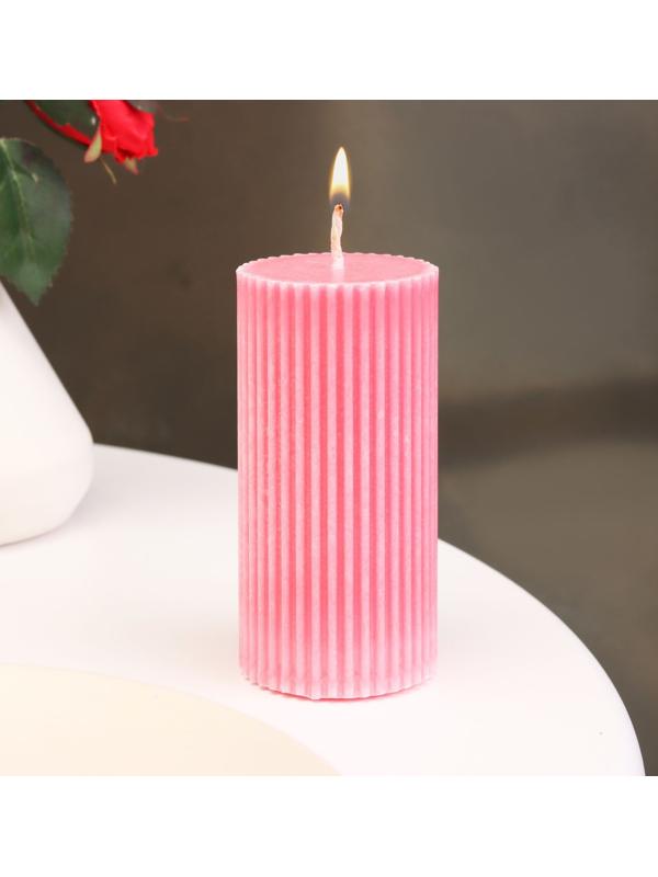Свеча-цилиндр с гранями, 5х10 см, пальмовый воск, розовая, 6 ч