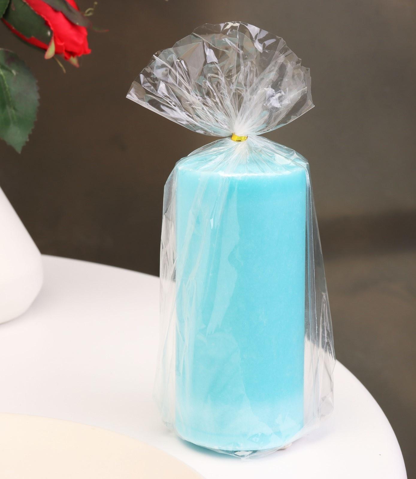 Свеча-цилиндр гладкая,5х10 см, пальмовый воск, бирюзовая, 6 ч