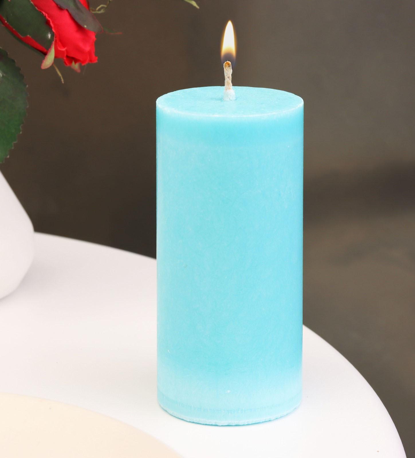 Свеча-цилиндр гладкая,5х10 см, пальмовый воск, бирюзовая, 6 ч