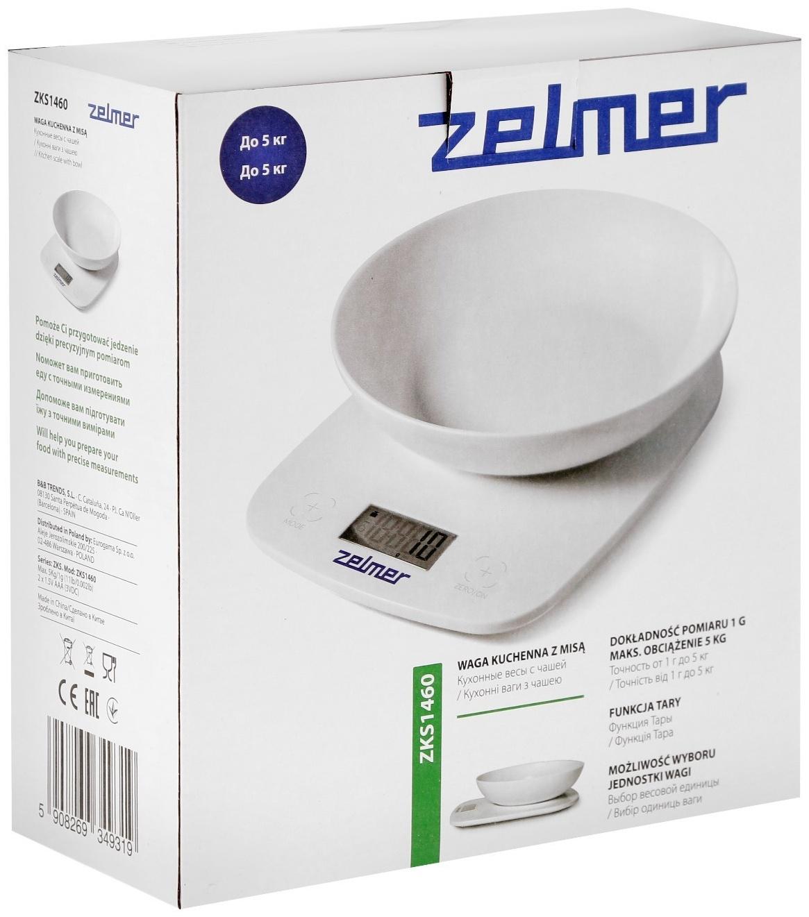 Весы кухонные Zelmer ZKS1460, электронные, до 5 кг, белые