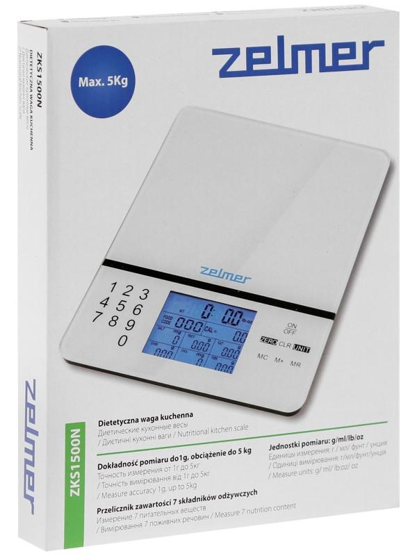 Весы кухонные Zelmer ZKS1500N, электронные, до 5 кг, серые