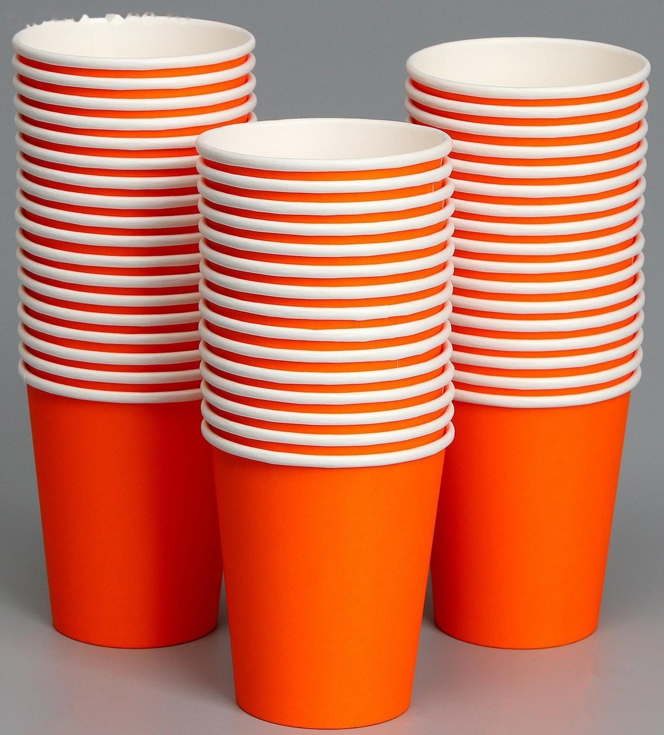 Стакан бумажный, однотонный, цвет оранжевый, 250 мл, 50 шт