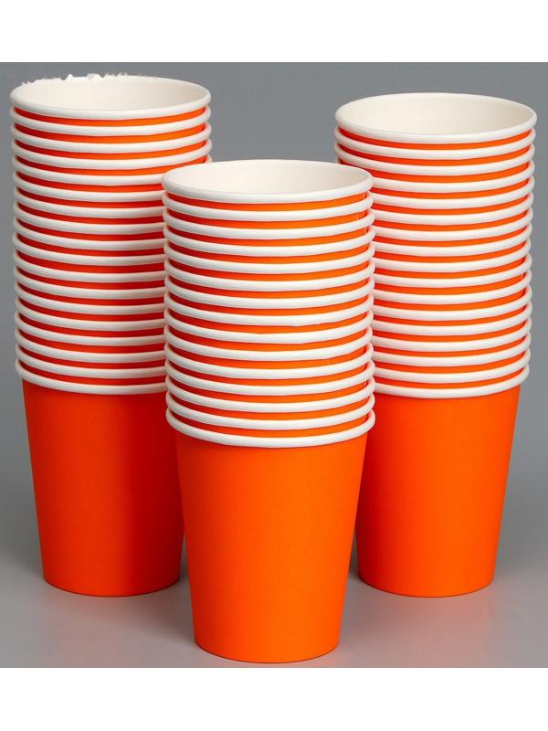 Стакан бумажный, однотонный, цвет оранжевый, 250 мл, 50 шт