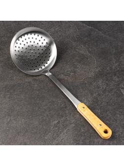 Шумовка для казана 42см, диаметр 16см, дерев ручка