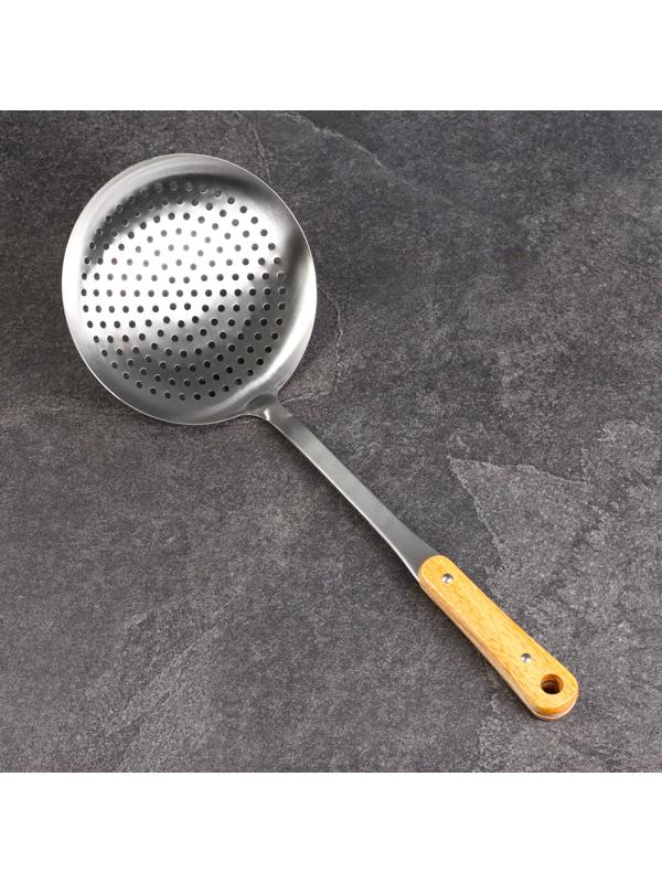 Шумовка для казана 45см, диаметр 18,5см, дерев ручка