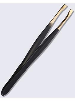 Пинцет прямой, узкий, 9 см, цвет чёрный/золотистый